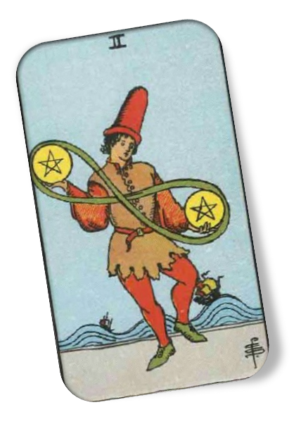 Two of Pentacles Rider Waite image description