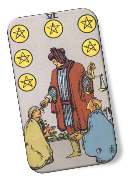 Six of Pentacles Rider Waite image description