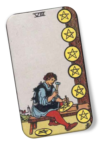 Eight of Pentacles Rider Waite image description