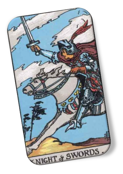 Knight of Swords Rider Waite image descriptio