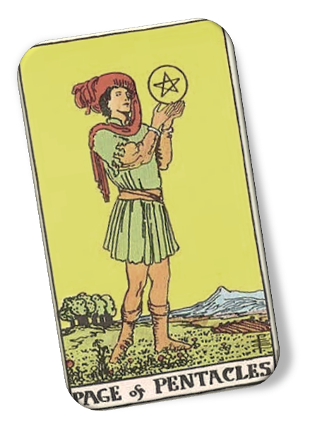 Page of Pentacles Rider Waite image description