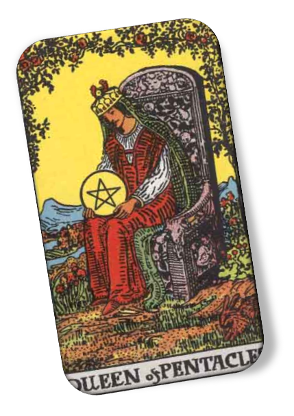 Queen of Pentacles Rider Waite image description