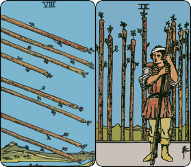 eight and nine of wands