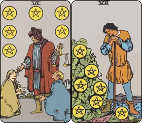 six and seven of pentacles