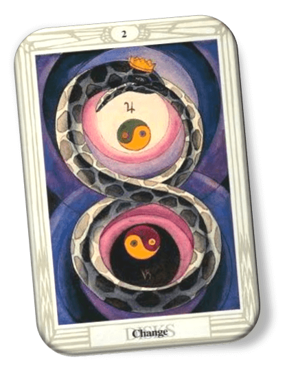 Analyze and describe 2 of Disks Thoth Tarot