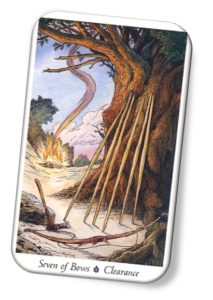 Seven of Bows Wildwood Tarot Card Meanings - Clearance | TarotX