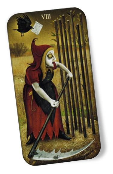 Description of Eight of Wands Deviant Moon Tarot