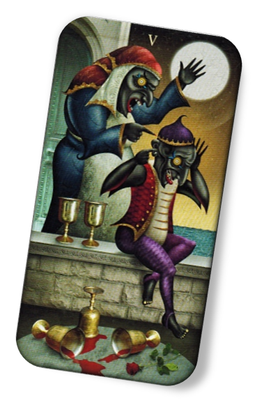 Description of Five of Cups Deviant Moon Tarot