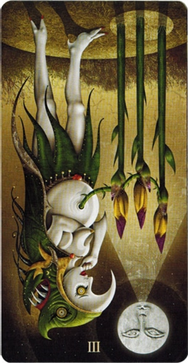 reversed meaning of Three of Wands Deviant Moon Tarot
