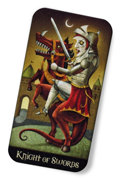 Description of Knight of Swords Deviant Moon Tarot