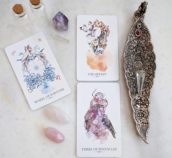 Watercolors are elegantly and harmoniously combined into the cards of Linestrider Tarot