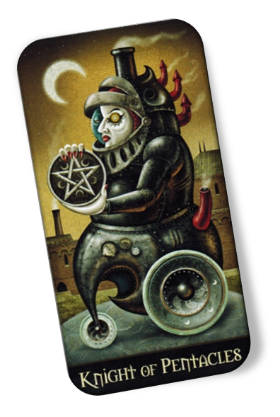 Description of Knight of Pentacles Deviant Moon Tarot