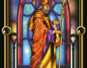 The Hierophant card from the Gilded Tarot, showcasing its gilded and regal design.