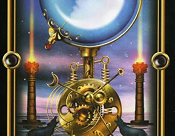 The Moon card from the Gilded Tarot, illustrating its dreamy and mystical design.