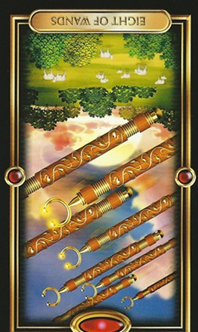 reversed eight of wands gilded tarot