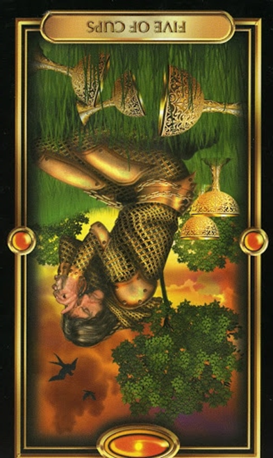 reversed five of cups gilded tarot