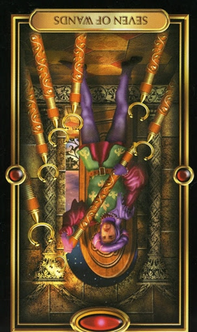 reversed seven of wands gilded tarot