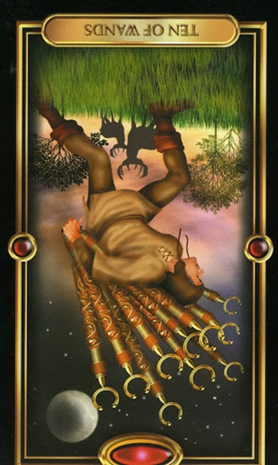 reversed ten of wands gilded tarot