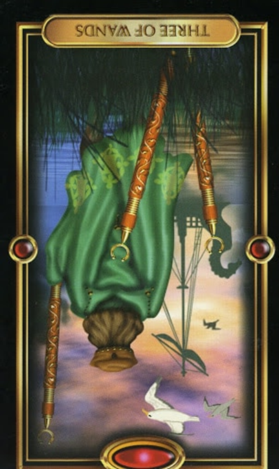 reversed three of wands gilded tarot