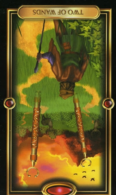 reversed two of wands gilded tarot