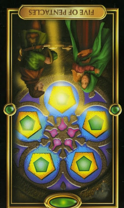 reversed five of pentacles gilded tarot