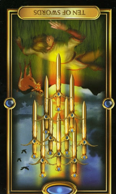 reversed ten of swords gilded tarot