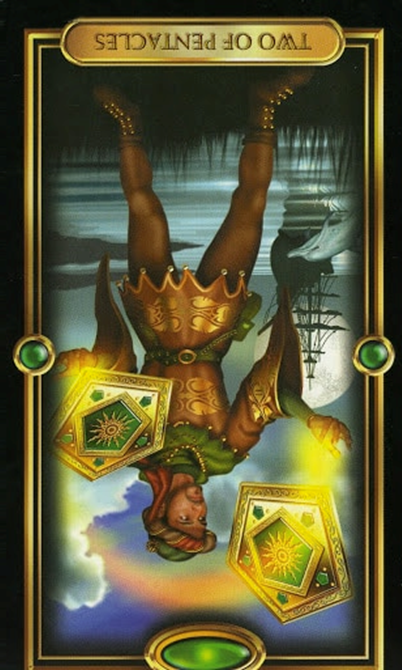 reversed two of pentacles gilded tarot