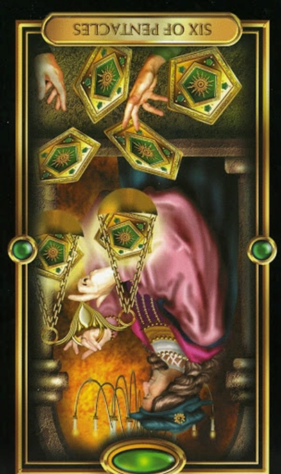 reversed six of pentacles gilded tarot
