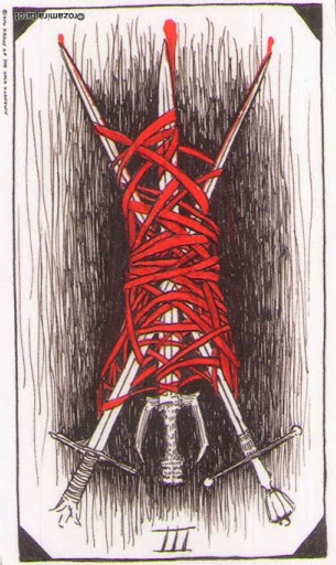 Meaning of Three of Swords Wild Unknown Tarot in the reversed position