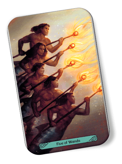 Image description on Five of Wands Mermaid Tarot