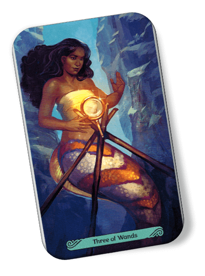 Image description on Three of Wands Mermaid Tarot