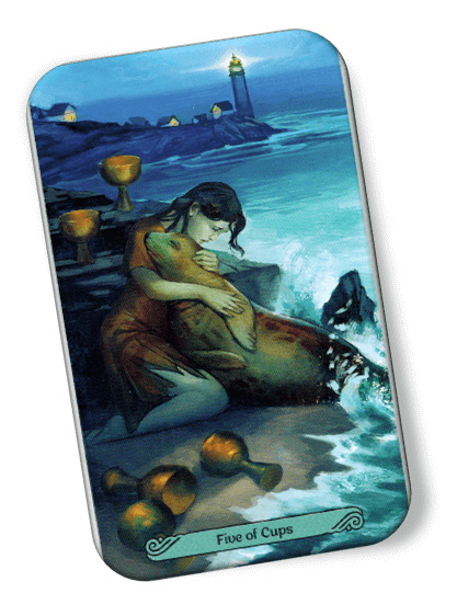 Image description on Five of Cups Mermaid Tarot