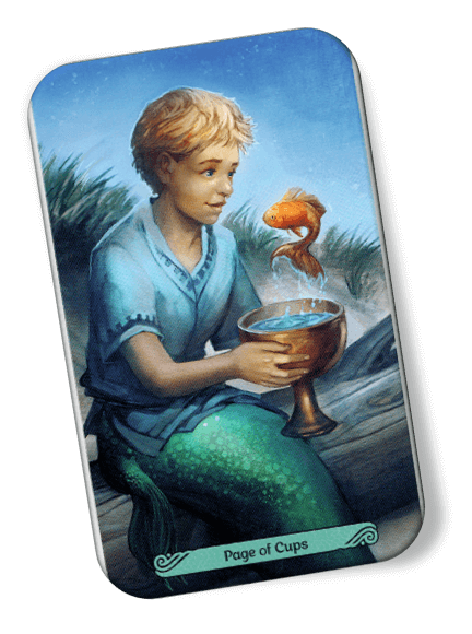 image description on Page of Cups Mermaid Tarot
