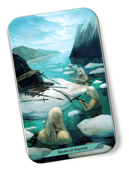 Image description on Seven of Swords Mermaid Tarot