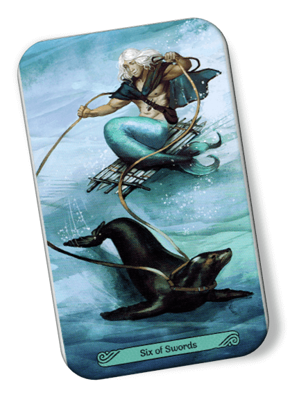 Image description on Six of Swords Mermaid Tarot
