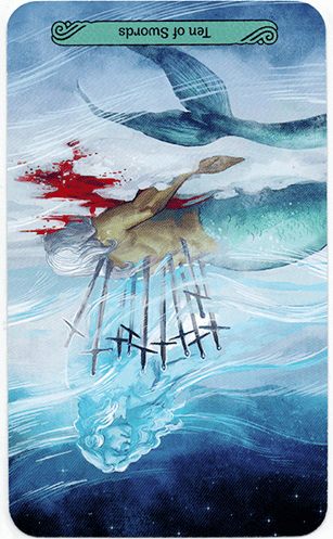 Meaning of Ten of Swords Mermaid Tarot in the reversed position