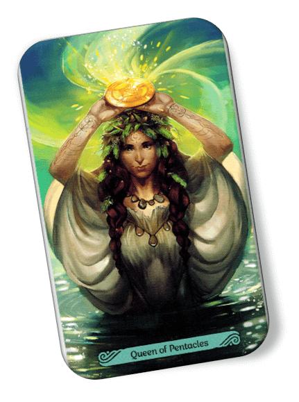 Image description on Queen of Pentacles Mermaid Tarot