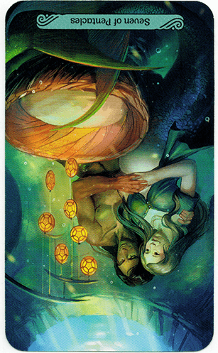 Meaning of Seven of Pentacles Mermaid Tarot in the reversed position