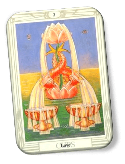 Analyze and describe 2 of Cups Thoth Tarot