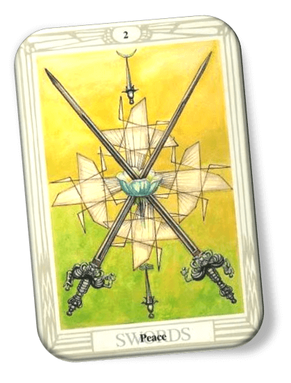 Analyze and describe 2 of Swords Thoth Tarot