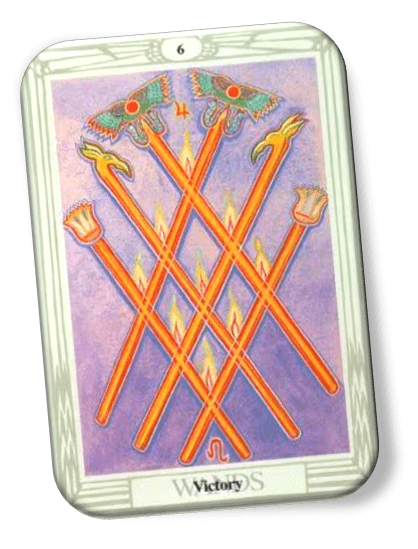Analyze and describe 6 of Wands Thoth Tarot