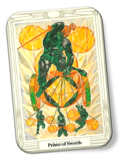 Analyze and describe the Prince of Swords Thoth Tarot