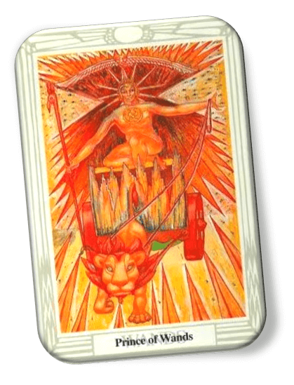 Analyze and describe the Prince of Wands Thoth Tarot