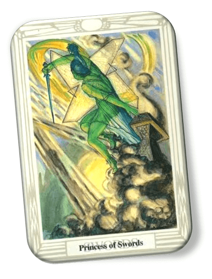 Analyze and describe the of Princess of Swords Thoth Tarot