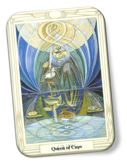 Analyze and describe the Queen of Cups Thoth Tarot