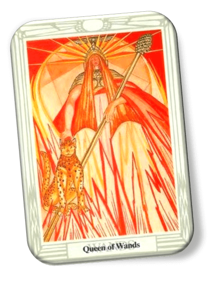 Analyze and describe the Queen of Wands Thoth Tarot